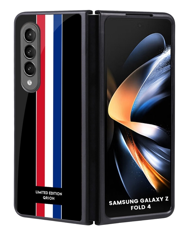 Shop Flag Striped Premium Glass Case for Samsung Galaxy Z Fold4 5G (Shock Proof, Scratch Resistant)-Front