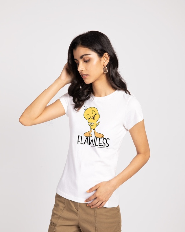 Shop Women's White Flawless Tweety Graphic Printed T-shirt-Front