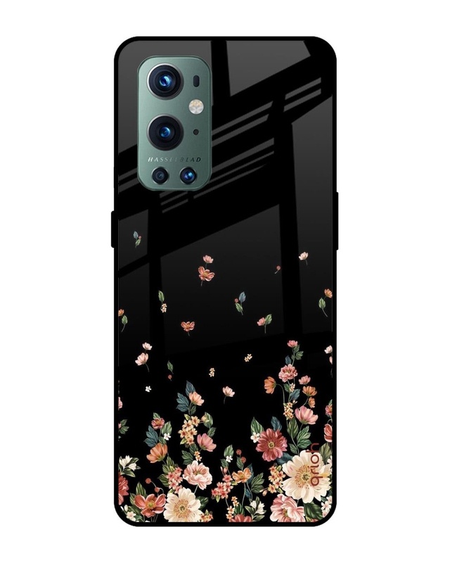 Shop Floating Floral Print Premium Glass Case for OnePlus 9 Pro (Shock Proof, Scratch Resistant)-Front