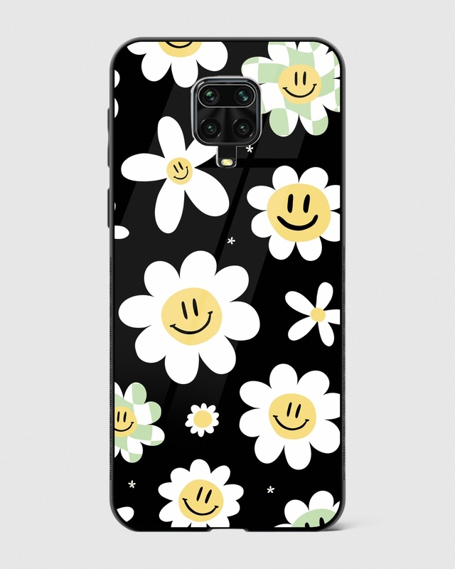 Shop Floral Daisy White Premium Glass Case for Xiaomi Redmi Note 9 Pro-Front