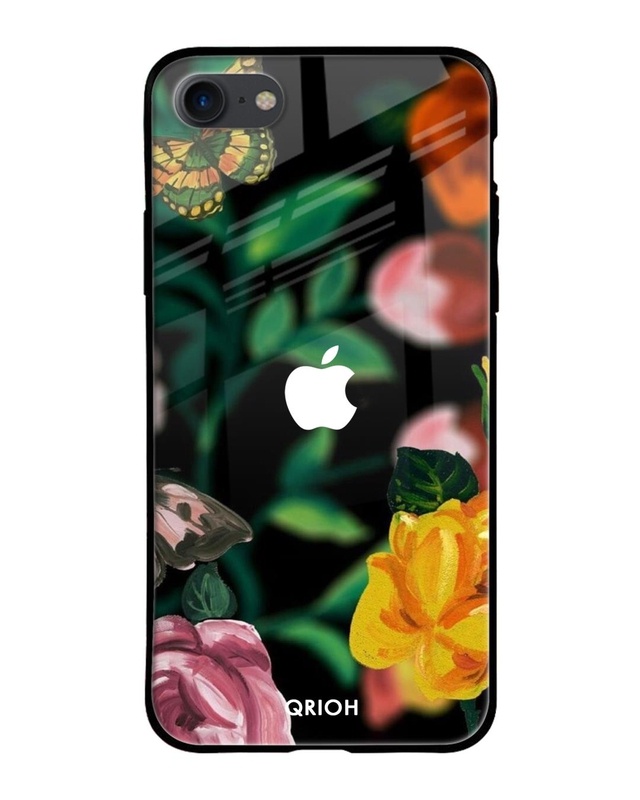 Shop Floral Printed Premium Glass Cover For iPhone SE 2020 (Impact Resistant, Matte Finish)-Front