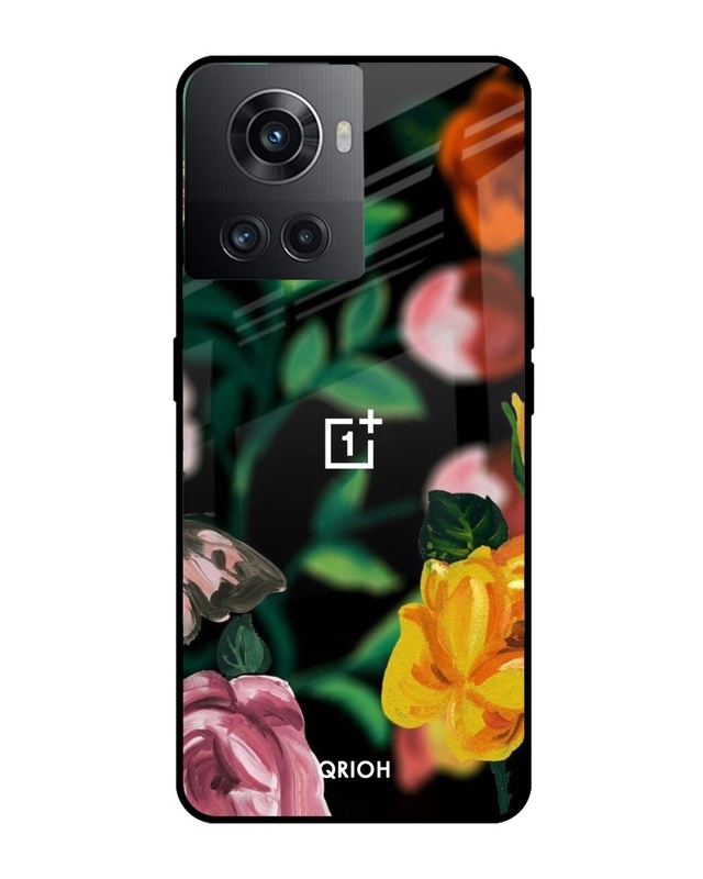 Shop Floral Printed Premium Glass Cover For OnePlus 10R 5G (Impact Resistant, Matte Finish)-Front