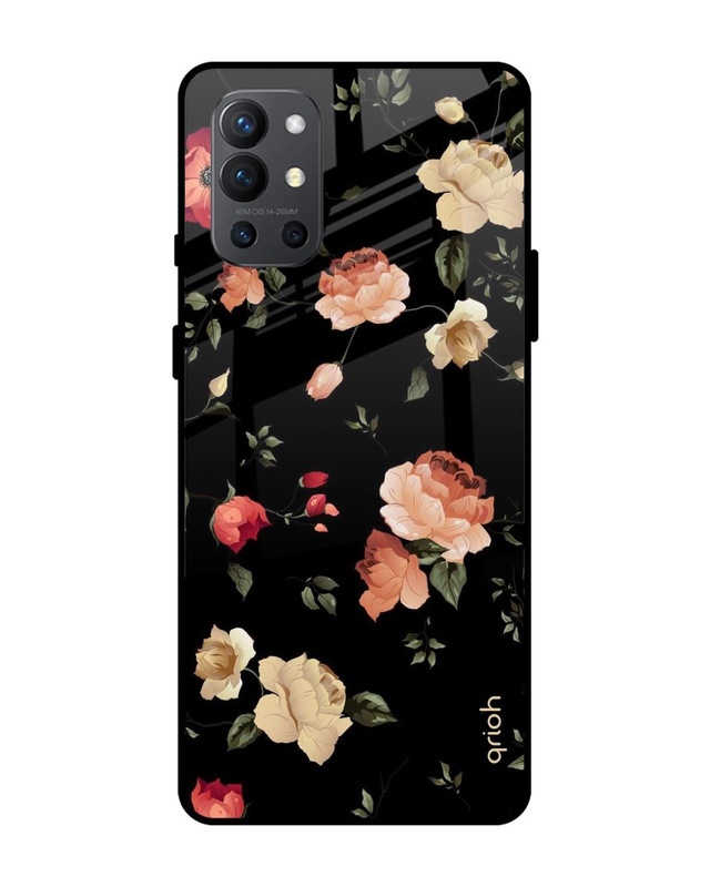 Shop Floral Printed Premium Glass Cover For OnePlus 9R (Impact Resistant, Matte Finish)-Front