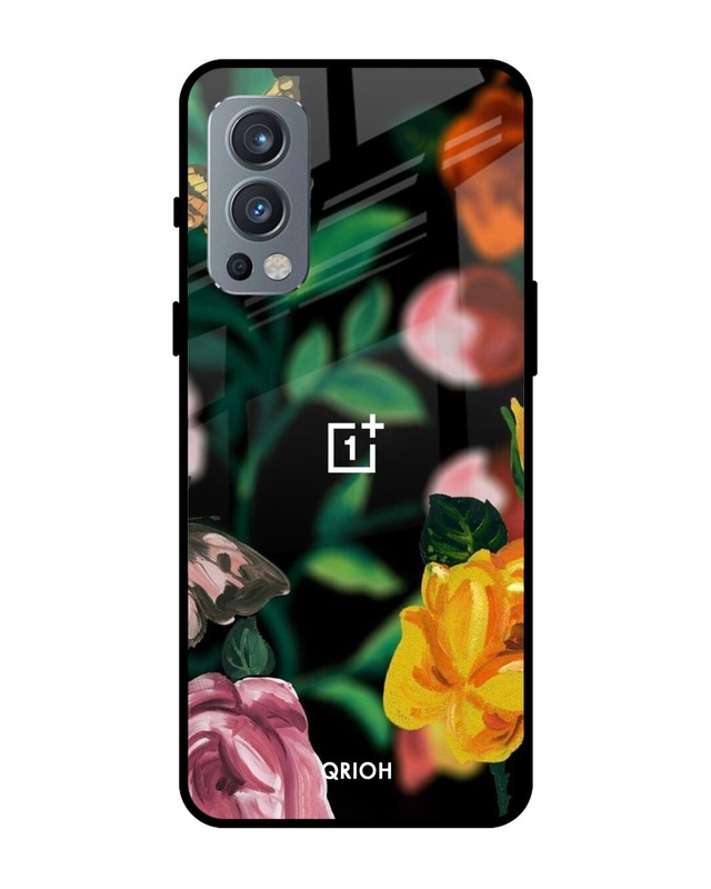 Shop Floral Printed Premium Glass Cover For OnePlus Nord 2 5G (Impact Resistant, Matte Finish)-Front