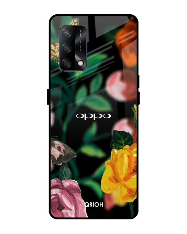 Shop Floral Printed Premium Glass Cover For Oppo F19 (Impact Resistant, Matte Finish)-Front