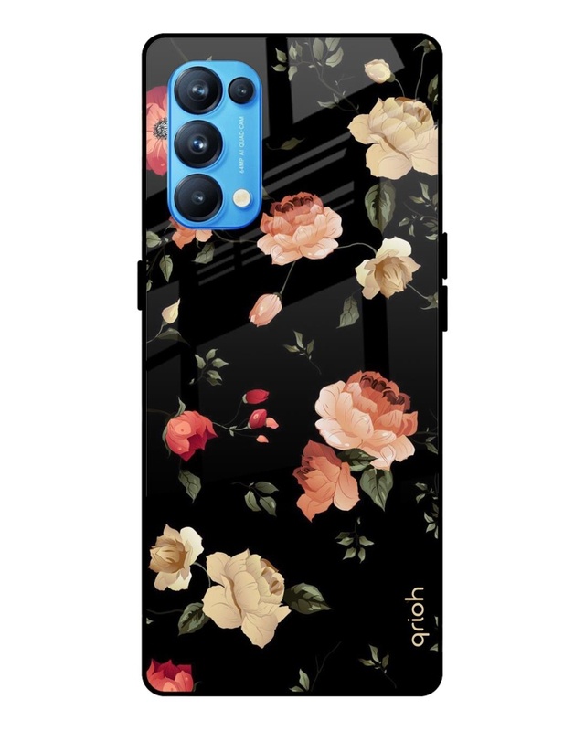 Shop Floral Printed Premium Glass Cover For Oppo Reno 5 Pro (Impact Resistant, Matte Finish)-Front