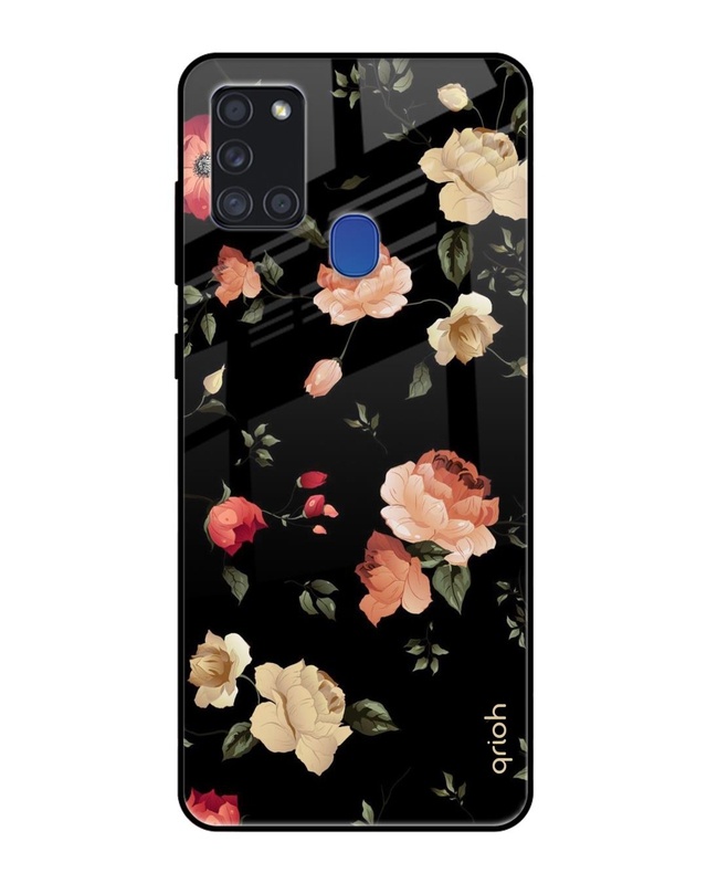 Shop Floral Printed Premium Glass Cover For Samsung Galaxy A21s(Impact Resistant, Matte Finish)-Front