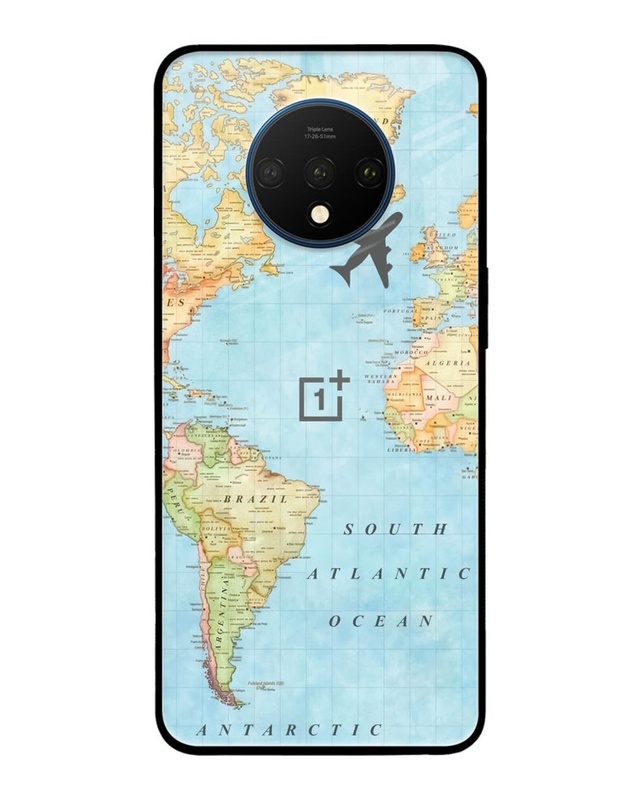 Shop Fly Around The World Premium Glass Case for OnePlus 7T (Shock Proof, Scratch Resistant)-Front