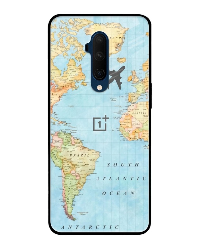 Shop Fly Around The World Premium Glass Case for OnePlus 7T Pro (Shock Proof, Scratch Resistant)-Front