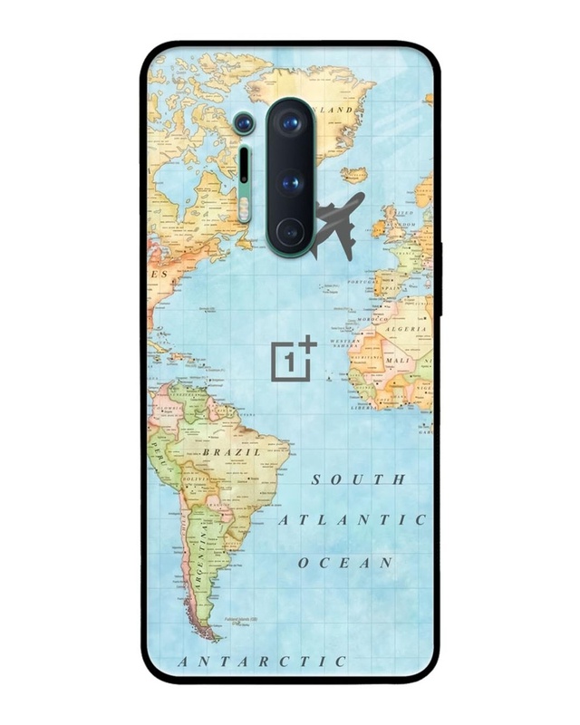 Shop Fly Around The World Premium Glass Case for OnePlus 8 Pro (Shock Proof, Scratch Resistant)-Front
