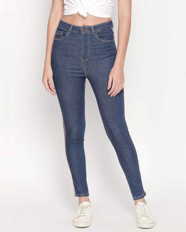 Shop Freakins Women Blue Solid Skinny Fit Jeans-Front