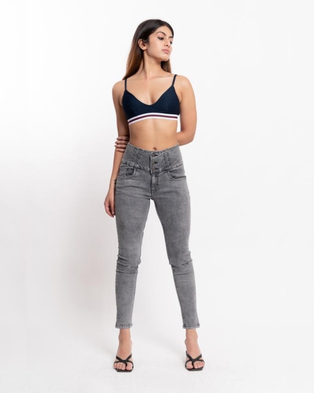 Shop Freakins Women Grey Solid Skinny Fit Jeans-Front