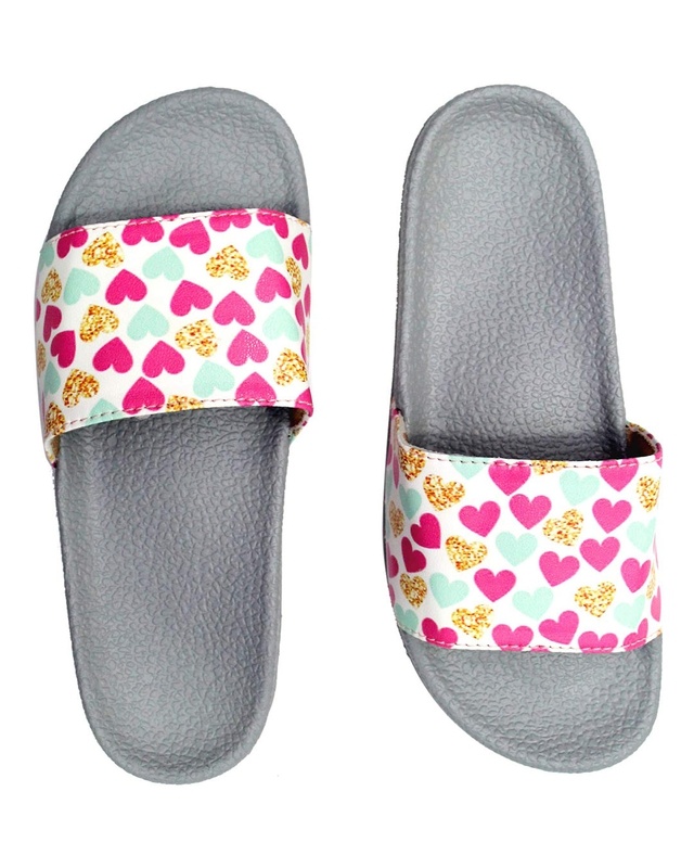 Shop FREECO Women's Colourful Hearts Print Slippers-Front