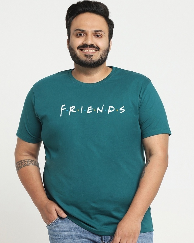 Shop Men's Blue Friends logo Typography Plus Size T-shirt-Front