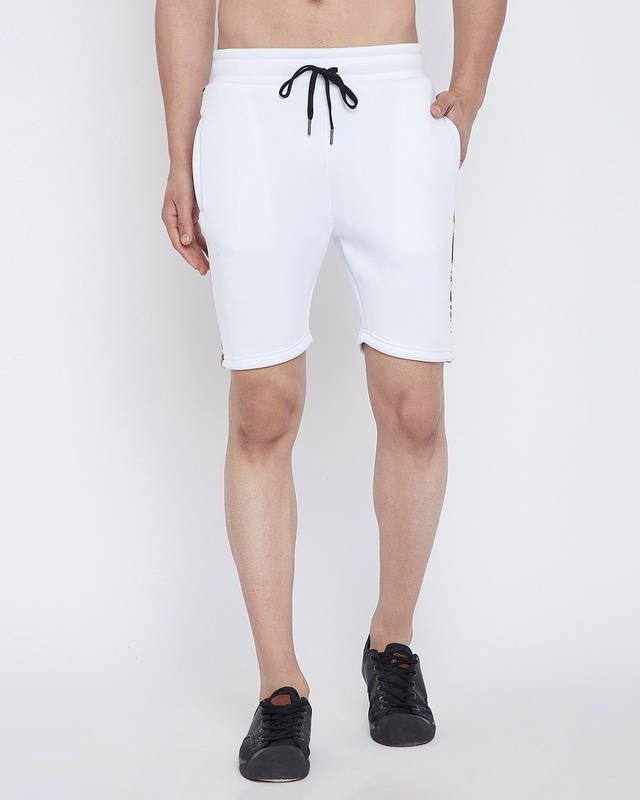 Shop Fugazee White Venetian Scuba Shorts-Front