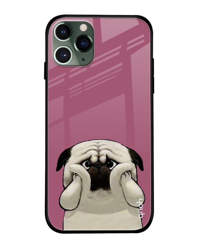 Shop Funny Pug Face Printed Premium Glass Cover For iPhone 11 Pro Max (Impact Resistant, Matte Finish)-Front