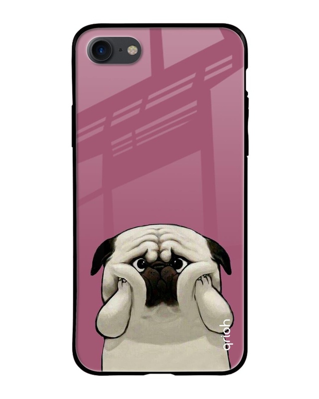Shop Funny Pug Face Printed Premium Glass Cover For iPhone 7 (Impact Resistant, Matte Finish)-Front