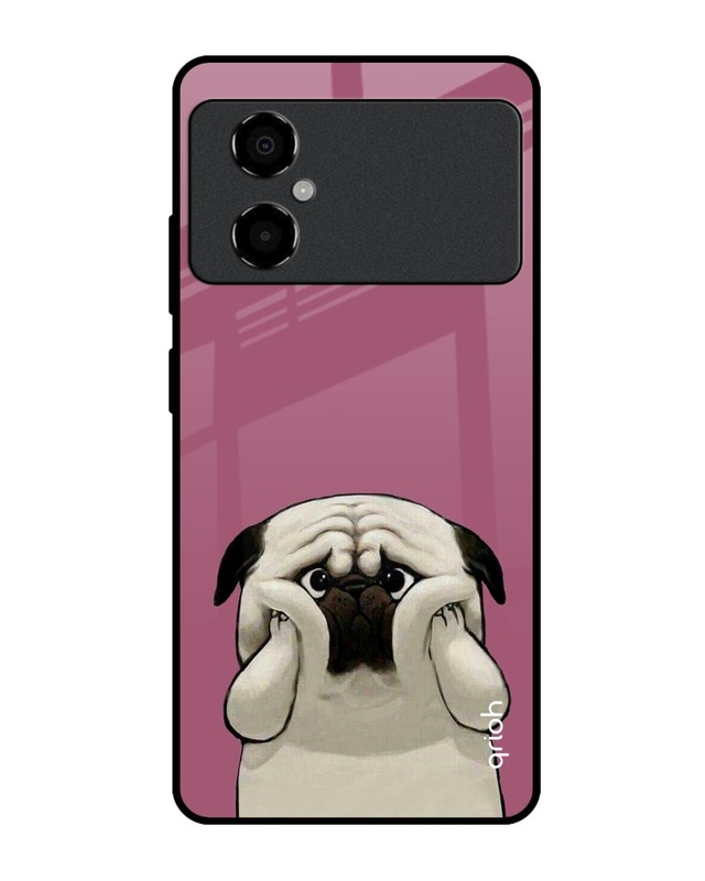 Shop Funny Pug Face Printed Premium Glass Case for Poco M4 5G (Shock Proof,Scratch Resistant)-Front