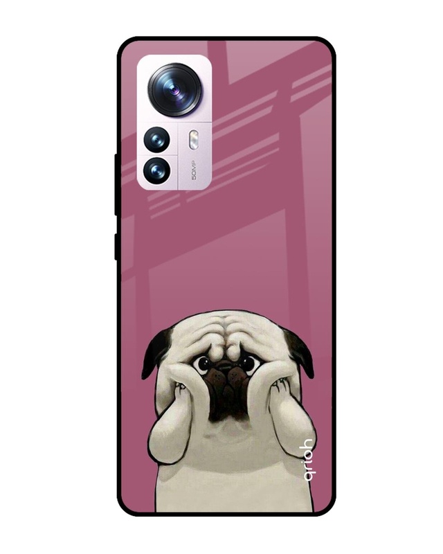 Shop Funny Pug Face Printed Premium Glass Cover For Mi 12 Pro 5G (Impact Resistant, Matte Finish)-Front