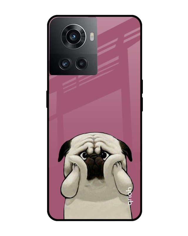 Shop Funny Pug Face Printed Premium Glass Cover For OnePlus 10R 5G (Impact Resistant, Matte Finish)-Front