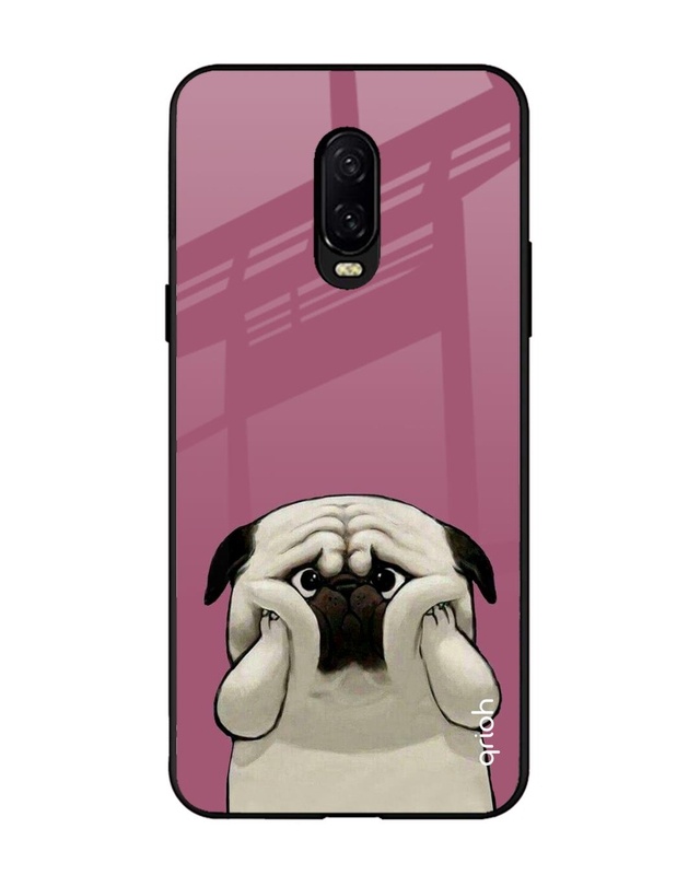 Shop Funny Pug Face Printed Premium Glass Cover For OnePlus 6T (Impact Resistant, Matte Finish)-Front