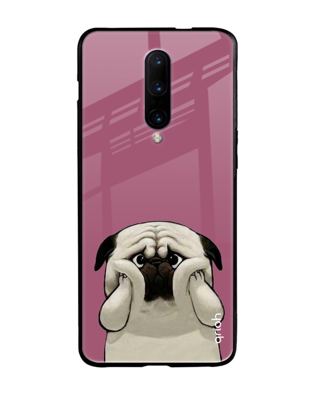 Shop Funny Pug Face Printed Premium Glass Cover For OnePlus 7 Pro (Impact Resistant, Matte Finish)-Front