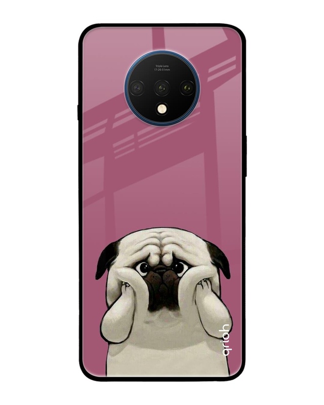 Shop Funny Pug Face Printed Premium Glass Cover For OnePlus 7T (Impact Resistant, Matte Finish)-Front