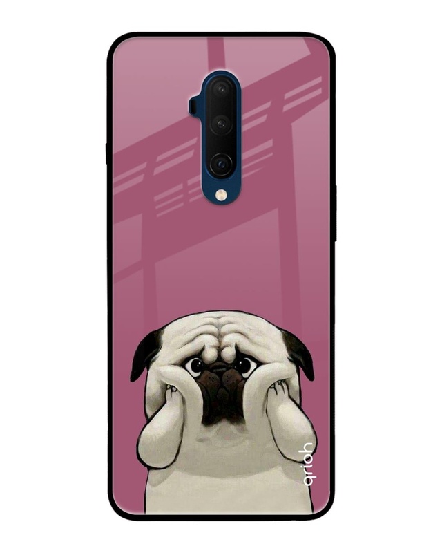 Shop Funny Pug Face Printed Premium Glass Cover For OnePlus 7T Pro (Impact Resistant, Matte Finish)-Front