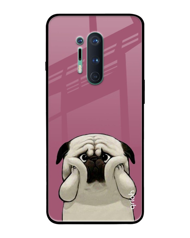 Shop Funny Pug Face Printed Premium Glass Cover For OnePlus 8 Pro (Impact Resistant, Matte Finish)-Front