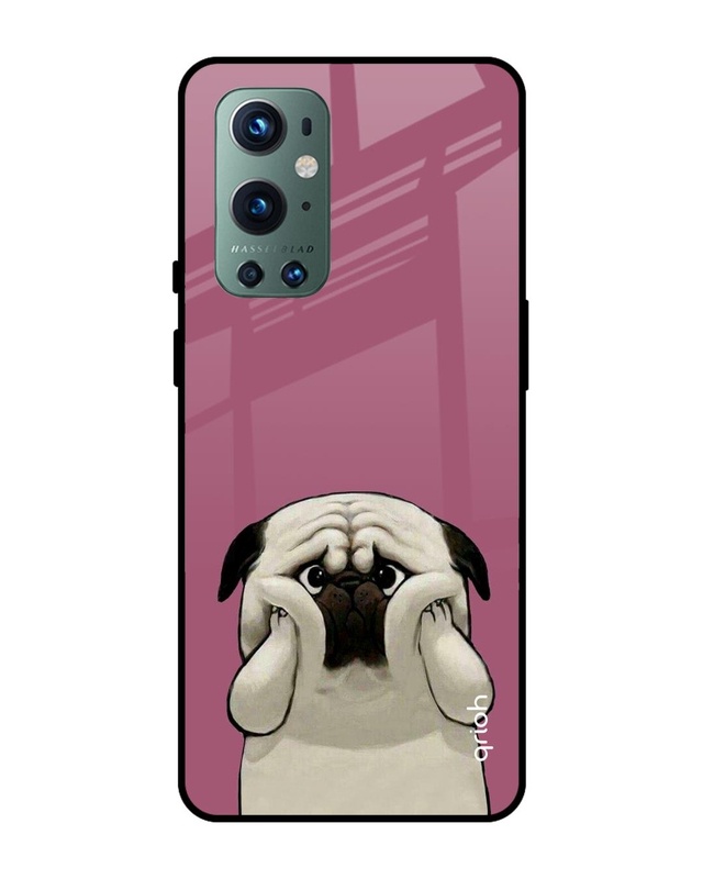 Shop Funny Pug Face Printed Premium Glass Cover For OnePlus 9 Pro (Impact Resistant, Matte Finish)-Front