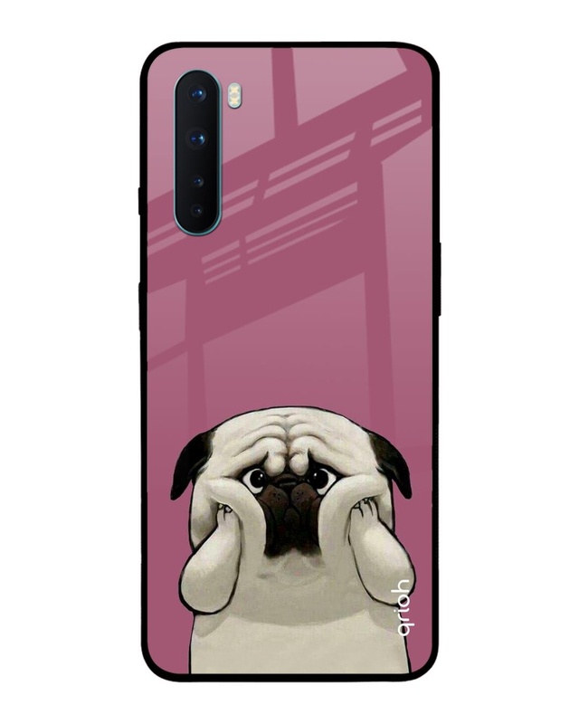 Shop Funny Pug Face Printed Premium Glass Cover For OnePlus Nord (Impact Resistant, Matte Finish)-Front