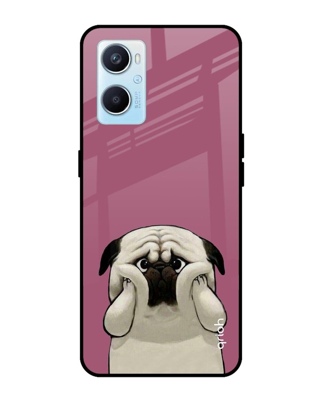 Shop Funny Pug Face Printed Premium Glass Cover For Oppo A96 (Impact Resistant, Matte Finish)-Front