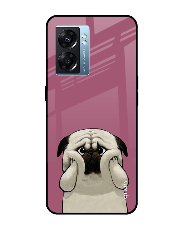Shop Funny Pug Face Printed Premium Glass Cover for Oppo K10 5G (Shock Proof, Scratch Resistant)-Front