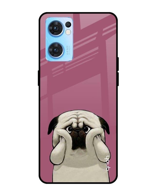 Shop Funny Pug Face Printed Premium Glass Cover For Oppo Reno7 5G (Impact Resistant, Matte Finish)-Front