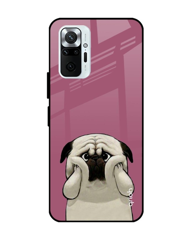 Shop Funny Pug Face Printed Premium Glass Cover For Xiaomi Redmi Note 10 Pro (Matte Finish)-Front