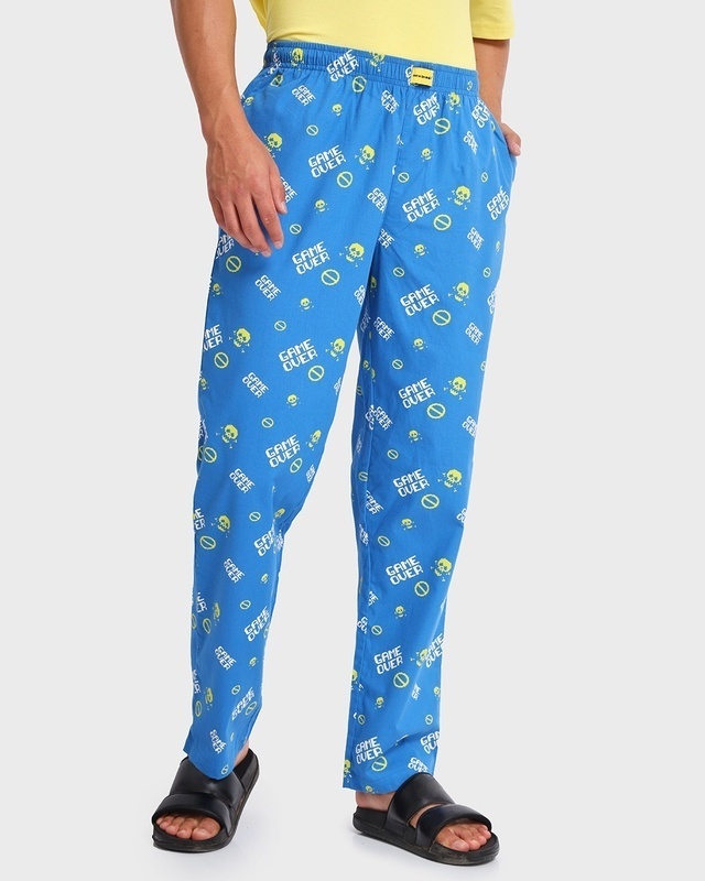 Shop Men's Blue Game Over All Over Printed Pyjama-Front