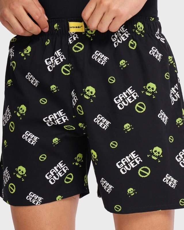 Shop Men's Black All Over Game Over Printed Boxers-Front
