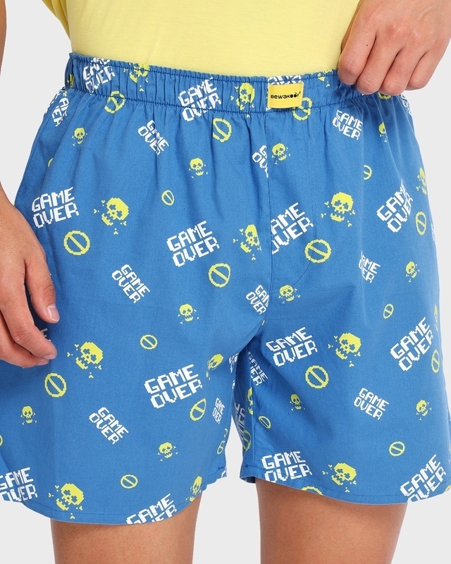 Shop Men's Blue Game Over All Over Printed Boxers-Front