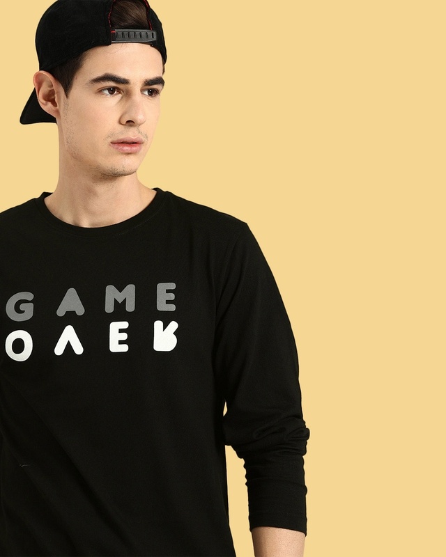 Shop Game Over Minimal Full Sleeve T-Shirt Black-Front