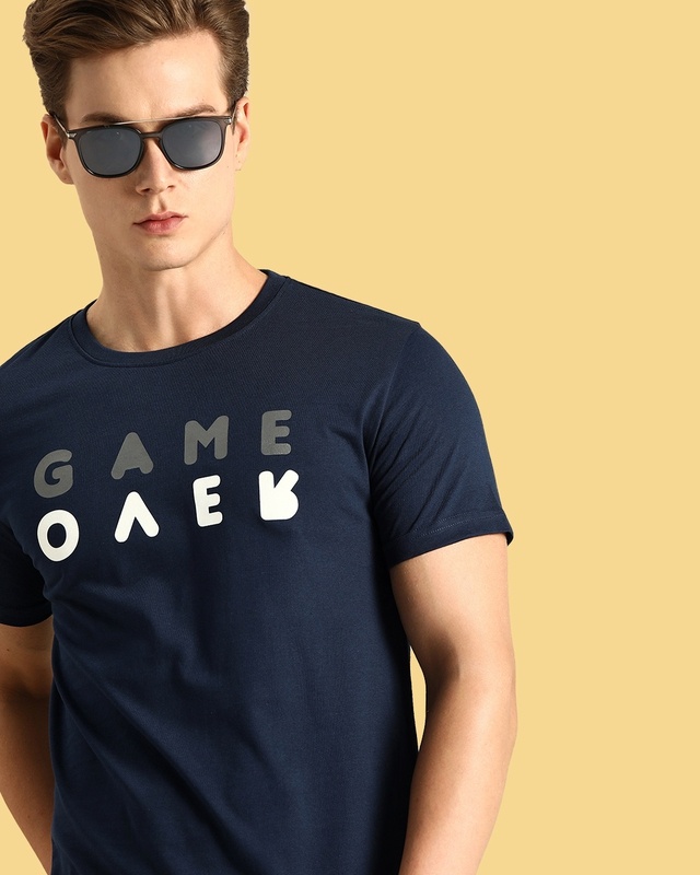 Shop Game Over Minimal Half Sleeve T-Shirt Navy Blue-Front