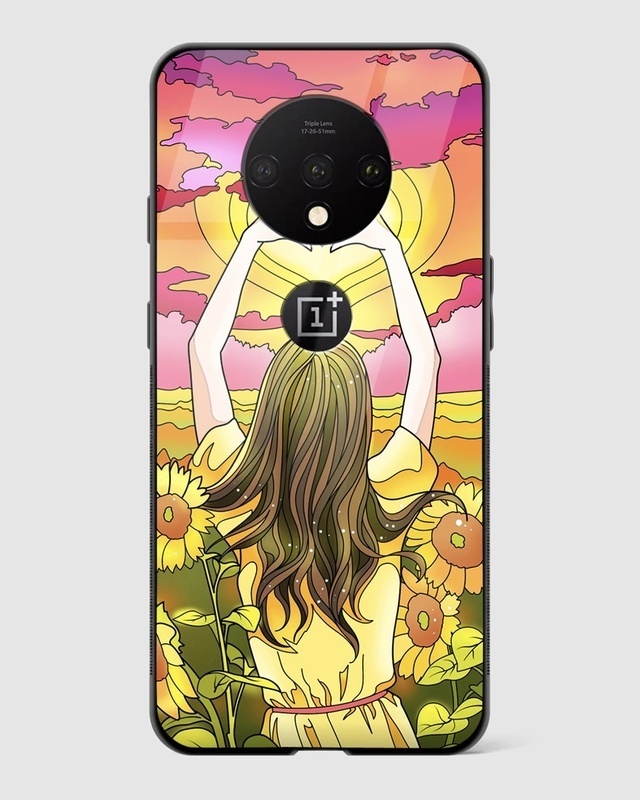 Shop Girl With Sunflowers Premium Glass Case for OnePlus 7T-Front