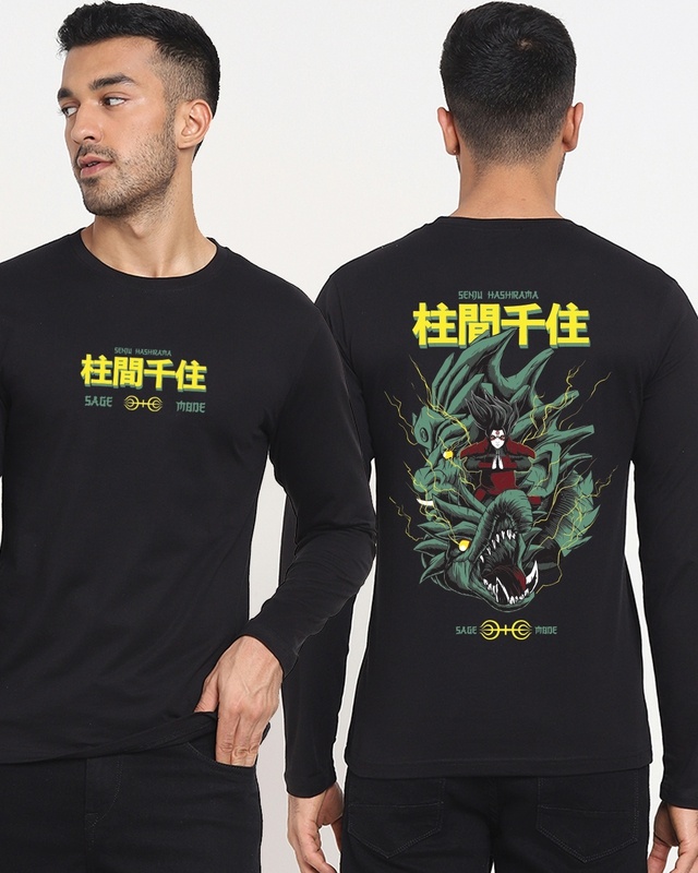Shop Men's Black God of all Shinobi Hashirama Senju Graphic Printed T-shirt-Front