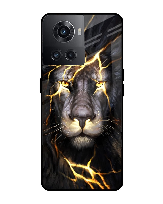 Shop Golden Grey Lion Premium Glass Case for OnePlus 10R 5G (Shock Proof, Scratch Resistant)-Front