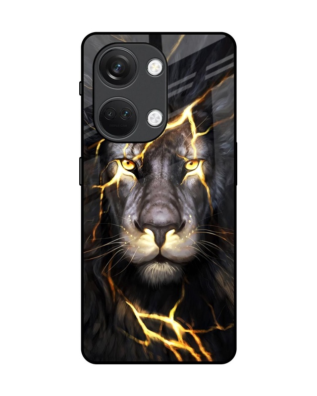 Shop Golden Grey Lion Premium Glass Case for OnePlus Nord 3 5G (Shock Proof, Scratch Resistant)-Front