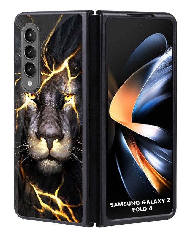 Shop Golden Grey Lion Premium Glass Case for Samsung Galaxy Z Fold4 5G (Shock Proof, Scratch Resistant)-Front