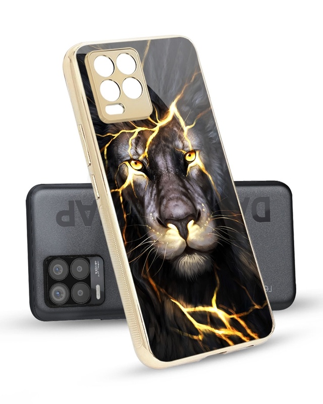 Shop Golden Grey Tiger Metallic Gold Premium Glass Case for Realme 8 Pro-Front