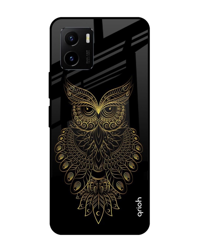 Shop Golden Owl Printed Premium Glass Cover for Vivo Y15s (Shock Proof, Lightweight)-Front