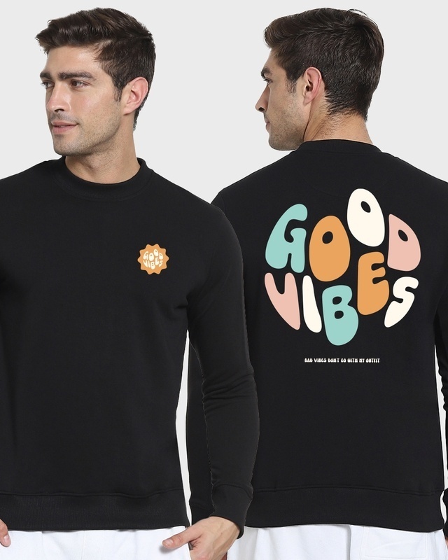 Shop Men's Black Good Vibes Typography Sweatshirt-Front