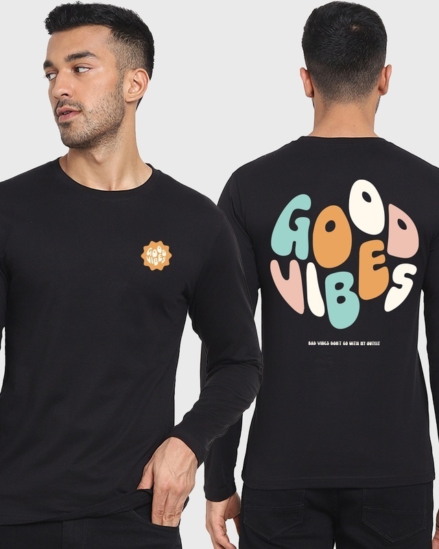 Shop Men's Black Good Vibes Typography T-shirt-Front