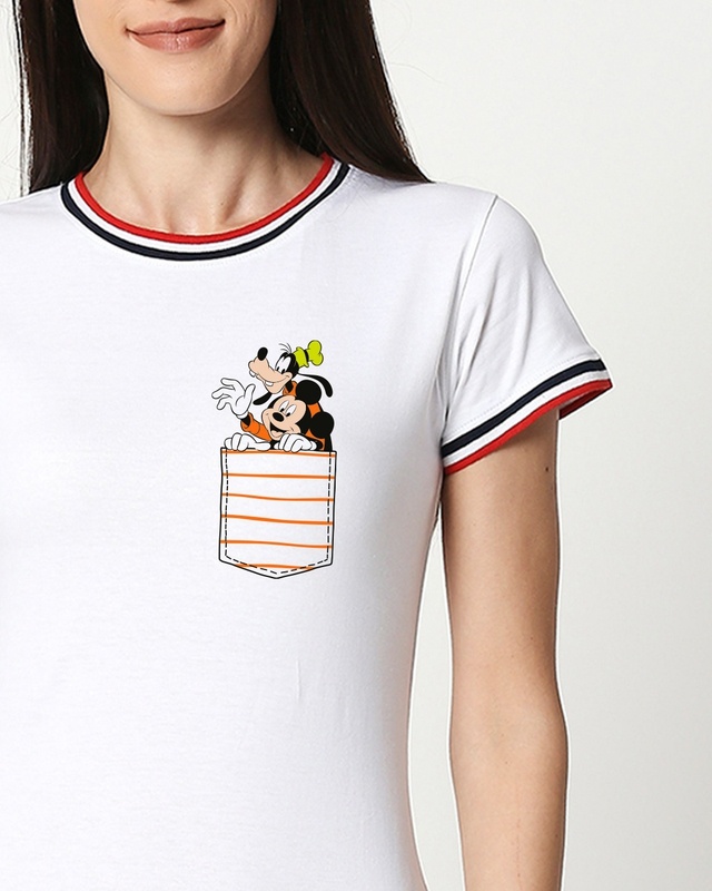 Shop Goofy Mickey Pocket Crewneck Varsity Rib T-Shirt-Front